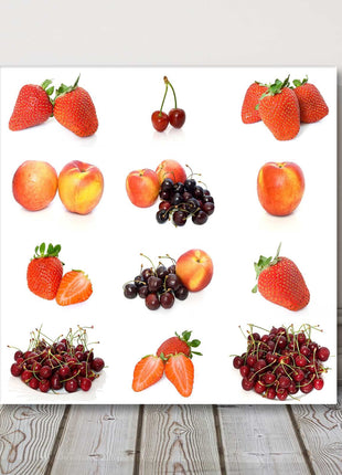 Peaches strawberries and cherries fruit canvas picture print kitchen red white