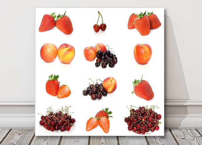 Peaches strawberries and cherries fruit canvas picture print kitchen red white