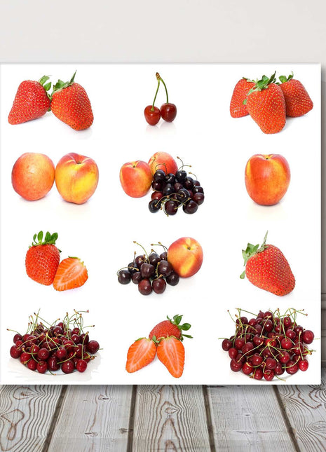 Peaches strawberries and cherries fruit canvas picture print kitchen red white