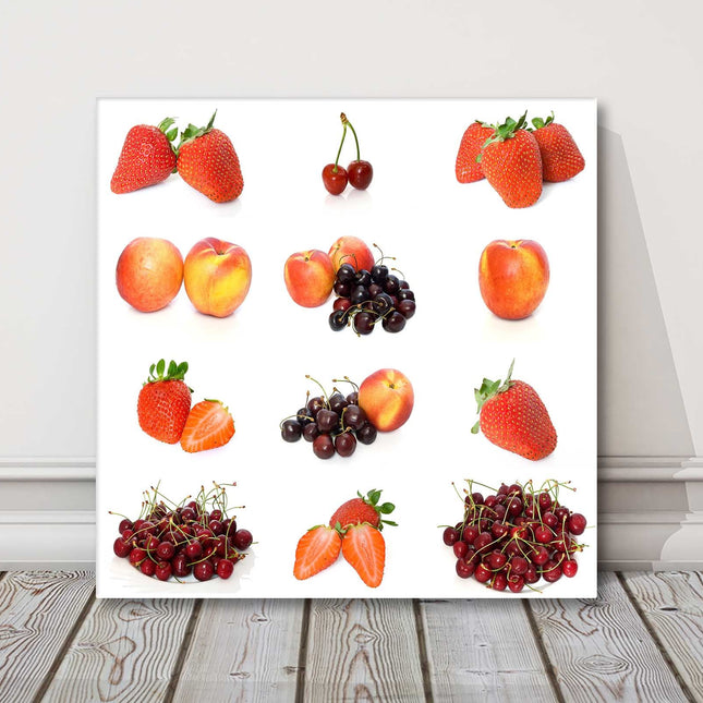 Peaches strawberries and cherries fruit canvas picture print kitchen red white