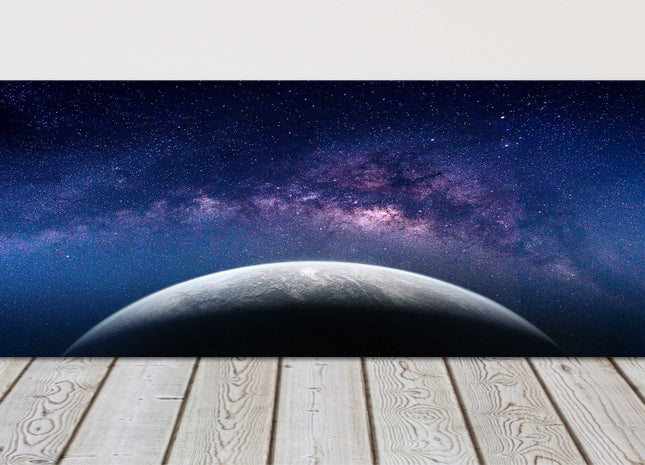 Earth and Milky way galaxy from space, panoramic canvas picture print