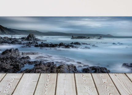 Stormy skies Whitsand Bay, South East Cornwall. Panoramic canvas picture print