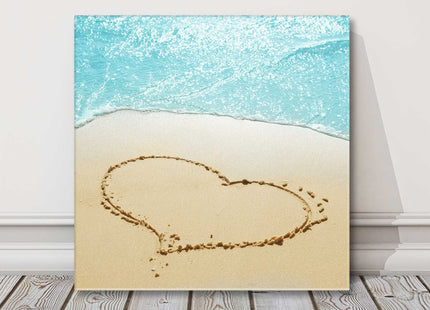 Heart sand art. Romantic heart in the sand, Canvas picture print. Wall Art.