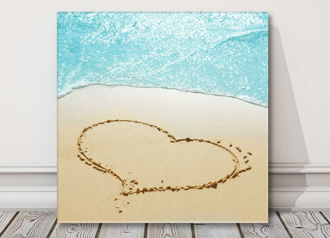 Heart sand art. Romantic heart in the sand, Canvas picture print. Wall Art.