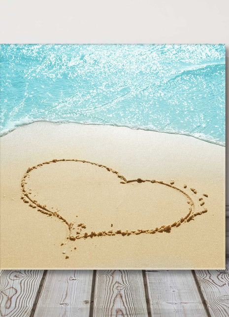 Heart sand art. Romantic heart in the sand, Canvas picture print. Wall Art.