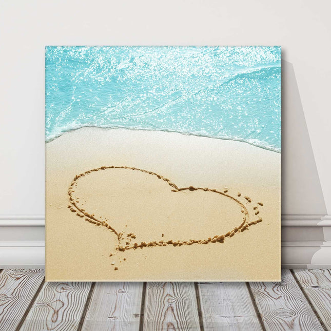 Heart sand art. Romantic heart in the sand, Canvas picture print. Wall Art.