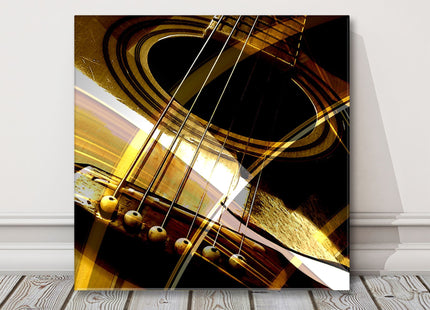 Acoustic Guitar close up in gold and black canvas picture print