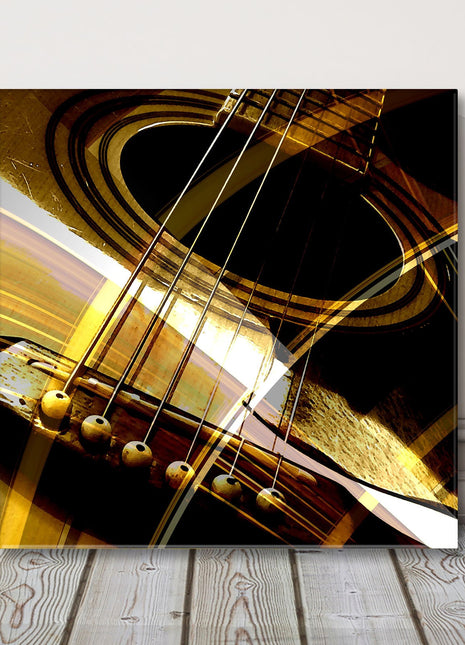 Acoustic Guitar close up in gold and black canvas picture print