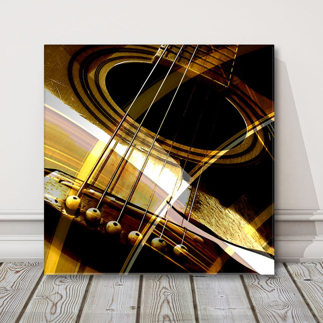 Acoustic Guitar close up in gold and black canvas picture print