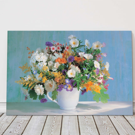 Colourful, Wild flowers in a jug vase canvas picture print