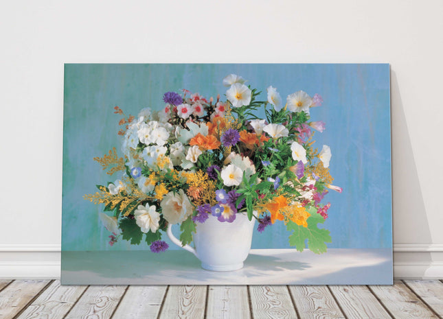 Colourful, Wild flowers in a jug vase canvas picture print
