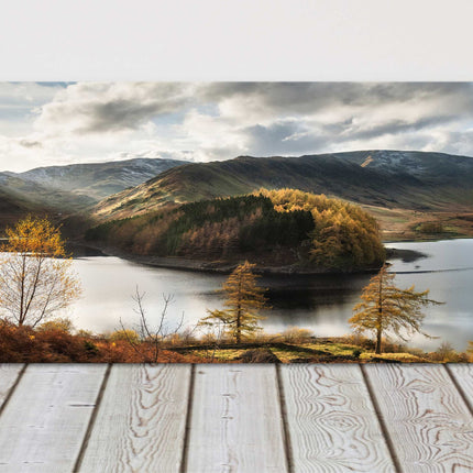 Autumn at Hawes Water in the Lake District. Panoramic canvas picture print.