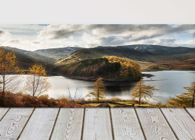 Autumn at Hawes Water in the Lake District. Panoramic canvas picture print.