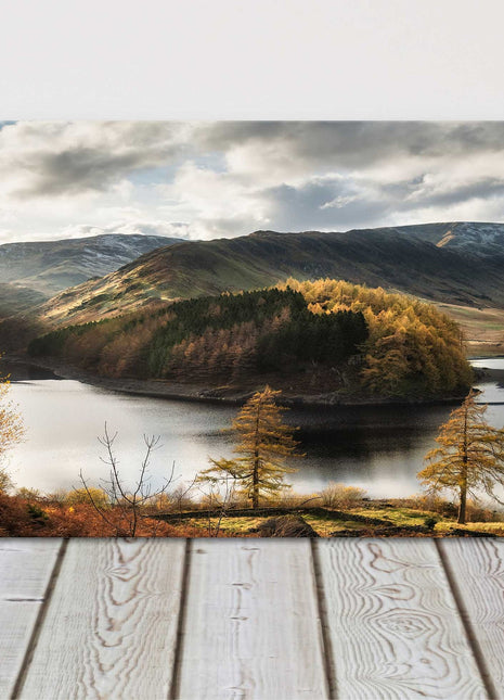 Autumn at Hawes Water in the Lake District. Panoramic canvas picture print.