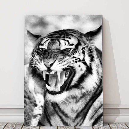 Fierce Tiger. Black and white image. Wildlife image. Canvas picture print.