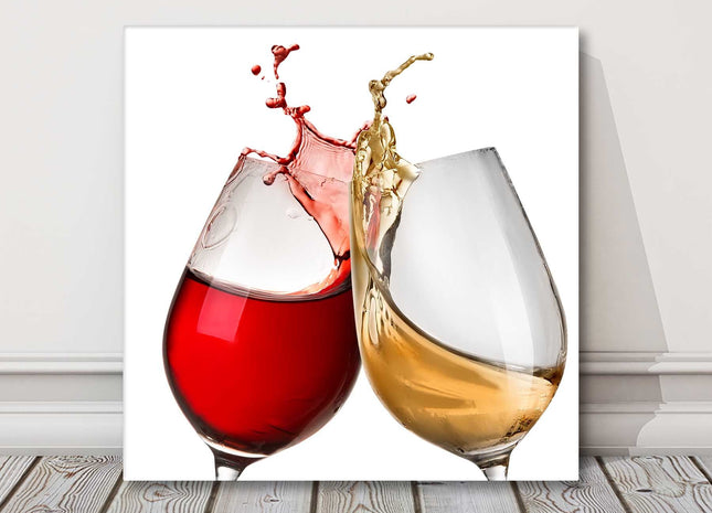 wine glasses red and white wine cheers canvas picture print white background