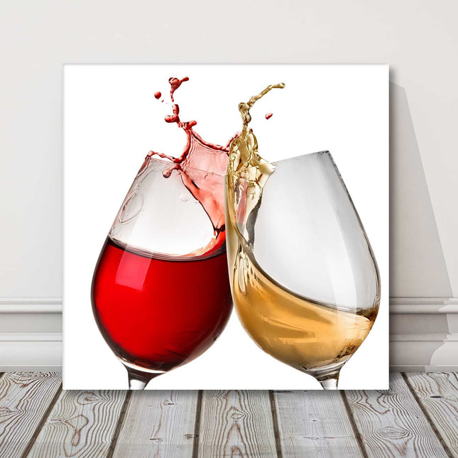 wine glasses red and white wine cheers canvas picture print white background