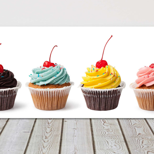 Cupcakes, panoramic canvas picture print pictured on a white background.
