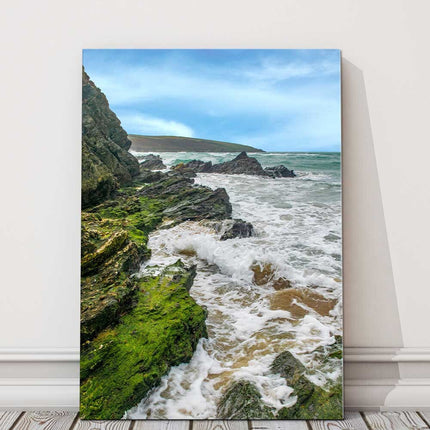 Crantock Beach, Cornwall. Portrait view. Canvas Print Wall décor.