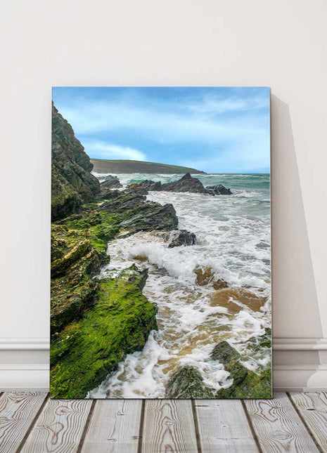 Crantock Beach, Cornwall. Portrait view. Canvas Print Wall décor.