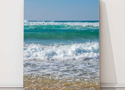 Waves at Watergate Bay. Portrait canvas picture print.