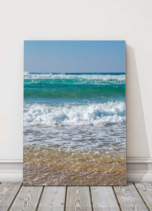 Waves at Watergate Bay. Portrait canvas picture print.