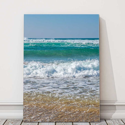 Waves at Watergate Bay. Portrait canvas picture print.