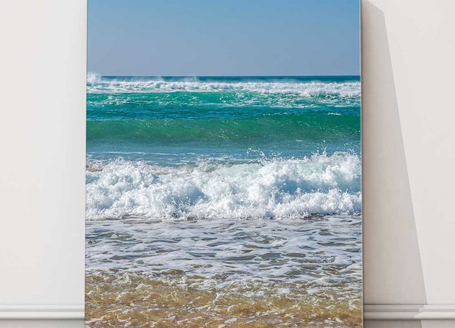 Waves at Watergate Bay. Portrait canvas picture print.