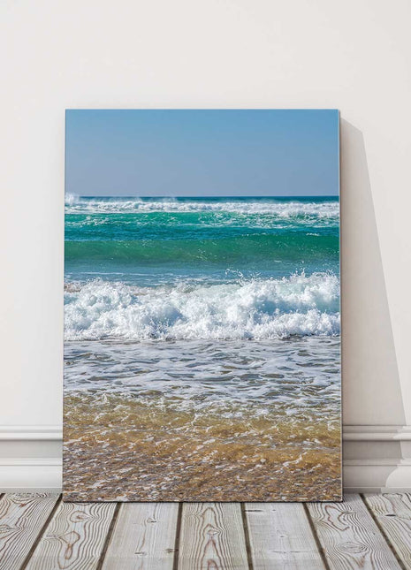 Waves at Watergate Bay. Portrait canvas picture print.