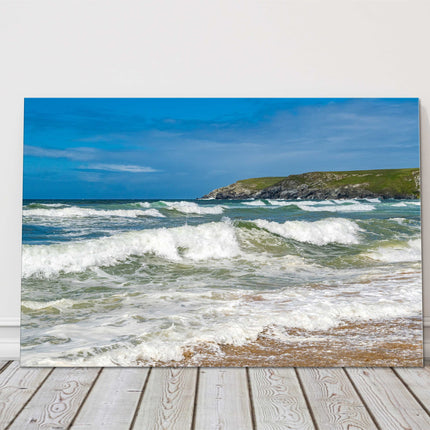 Holywell Bay beach. Newquay, Cornwall. Storm time canvas picture print