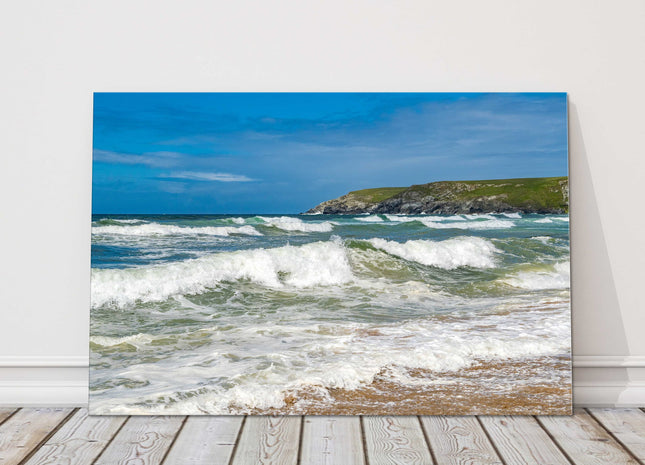 Holywell Bay beach. Newquay, Cornwall. Storm time canvas picture print
