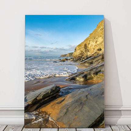Watergate Bay coastline, Cornwall. Portrait view, Canvas picture print