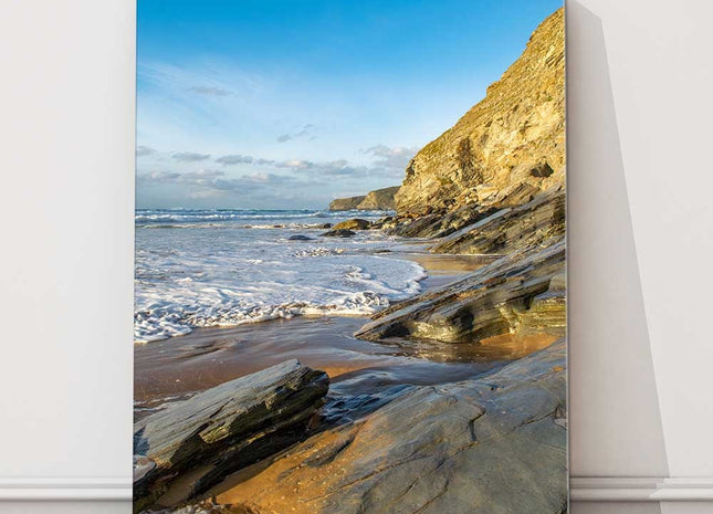 Watergate Bay coastline, Cornwall. Portrait view, Canvas picture print