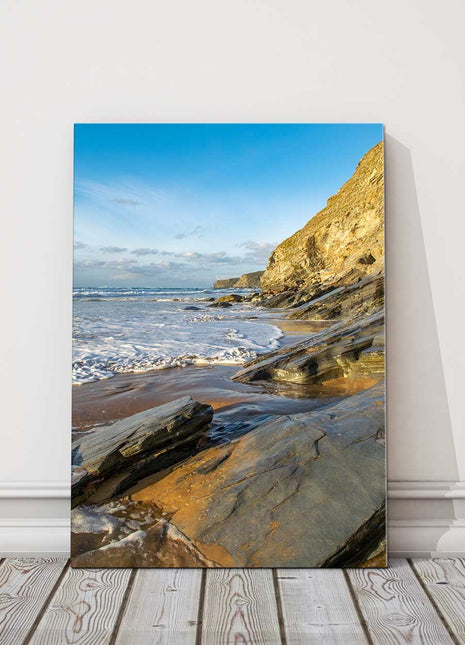 Watergate Bay coastline, Cornwall. Portrait view, Canvas picture print