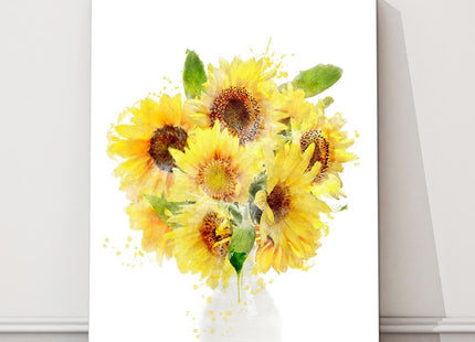 Bright Sunflowers in a vase. Printed and framed as a canvas picture. Ideal gift.
