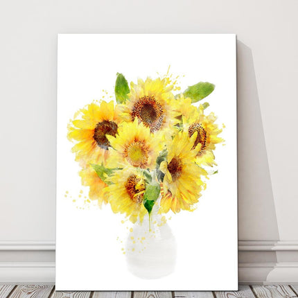 Bright Sunflowers in a vase. Printed and framed as a canvas picture. Ideal gift.