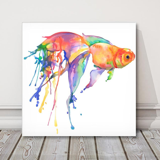 gold fish art dripping paint style canvas picture print