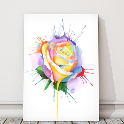 Rose, colourful watercolour, Printed and framed as a canvas picture.