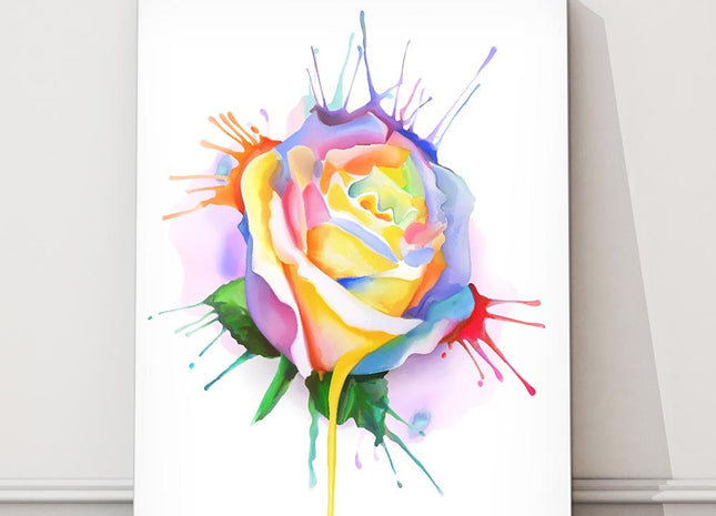 Rose, colourful watercolour, Printed and framed as a canvas picture.