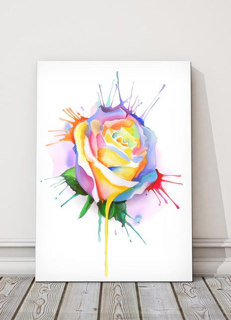 Rose, colourful watercolour, Printed and framed as a canvas picture.