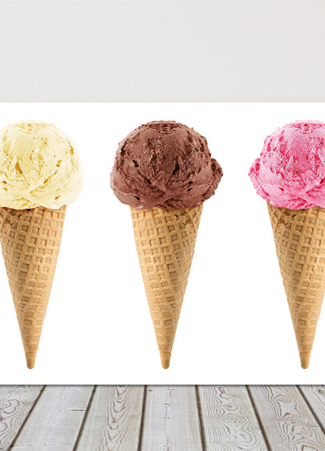Ice creams. Vanilla, Chocolate and Strawberry, printed canvas picture print.