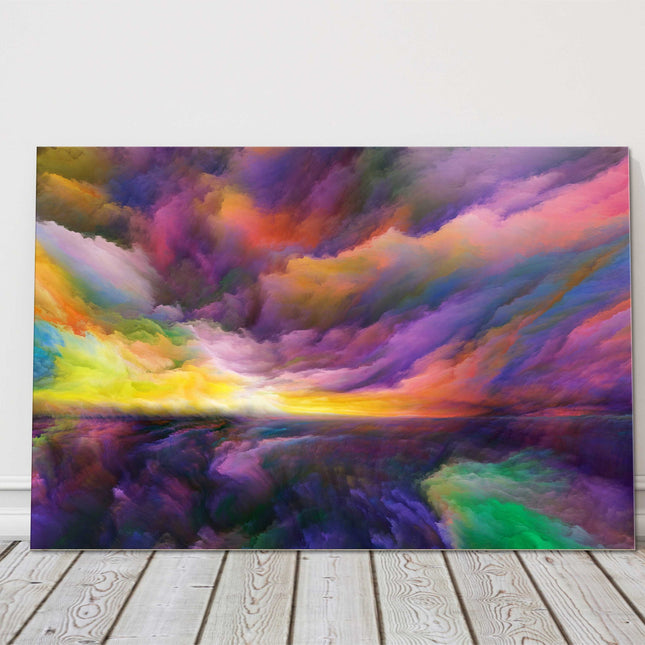 Colourful wall art. Fantasy image of clouds and landscape. Canvas picture print