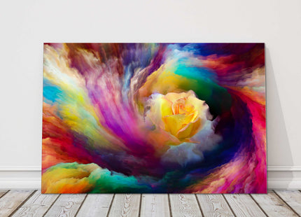 rose in bright colourful paint swirls. Modern wall art. Canvas picture print