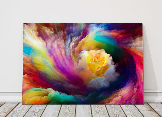 rose in bright colourful paint swirls. Modern wall art. Canvas picture print
