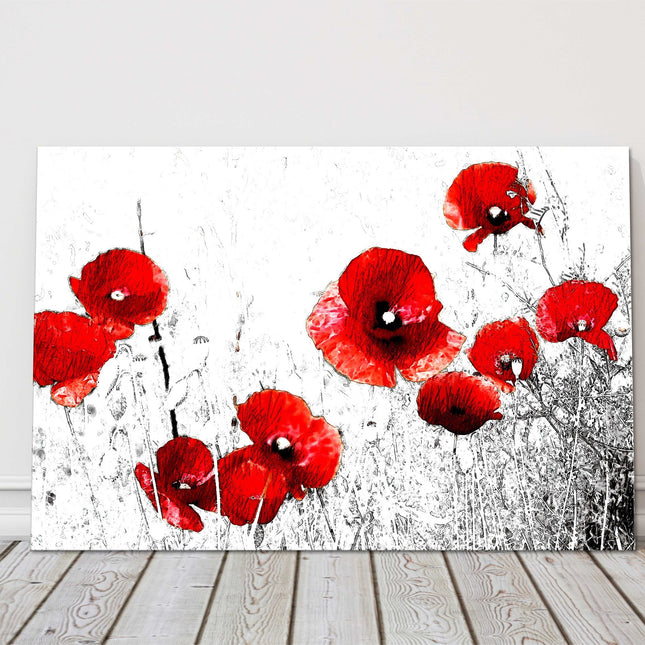 Red Poppies, canvas picture print. Floral image.
