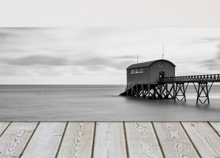 old Lifeboat station Pier over the sea. Black and white canvas picture print