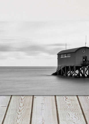 old Lifeboat station Pier over the sea. Black and white canvas picture print