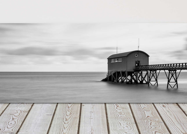 old Lifeboat station Pier over the sea. Black and white canvas picture print