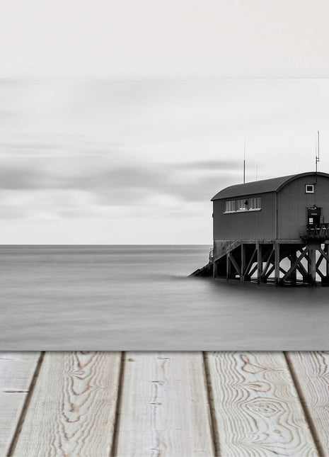 old Lifeboat station Pier over the sea. Black and white canvas picture print