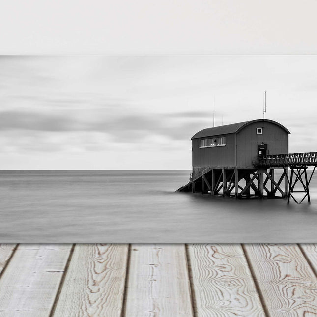 old Lifeboat station Pier over the sea. Black and white canvas picture print